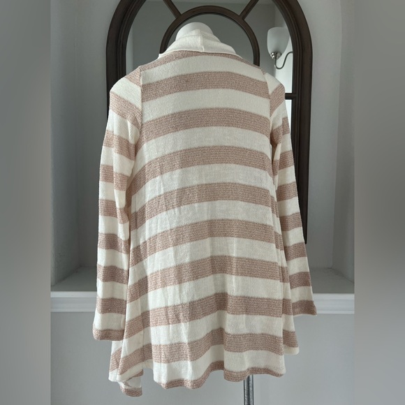 Splendid Draped Metallic Striped Sweater Cardigan, Cream Rose Gold Size M - Picture 5 of 7